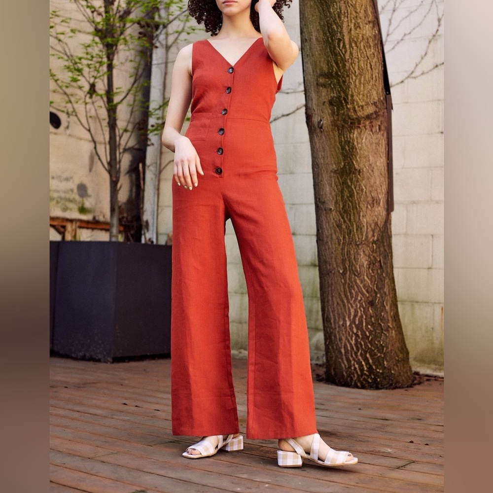 Paloma Wool Alana Linen Jumpsuit in Caoba